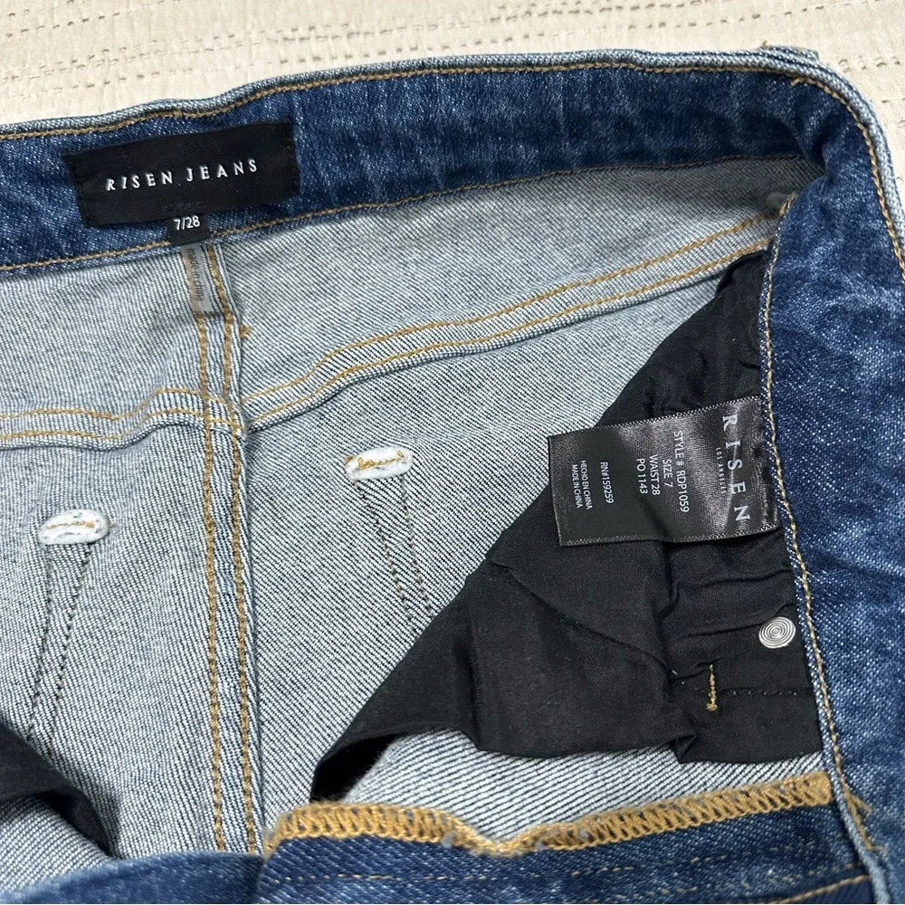 Classic Blue Frayed Hem Flare Jeans - Picture 4 of 6